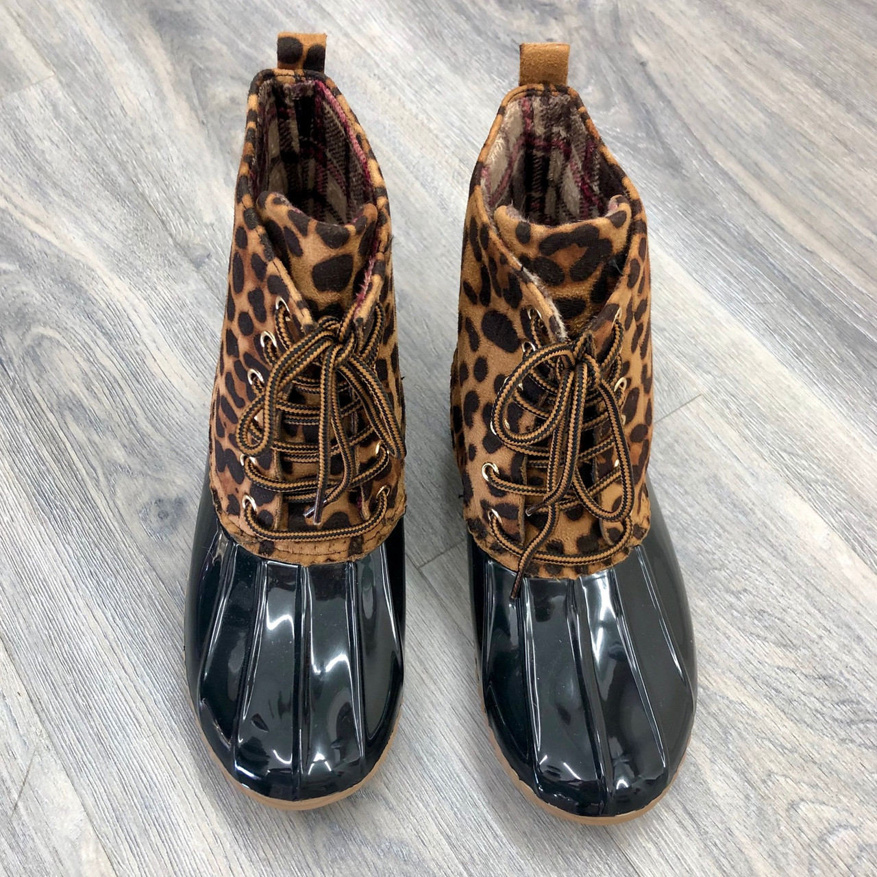 leopard duck boots