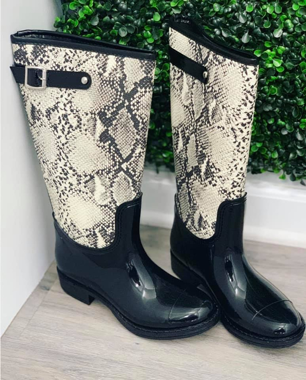 snakeskin rain boots