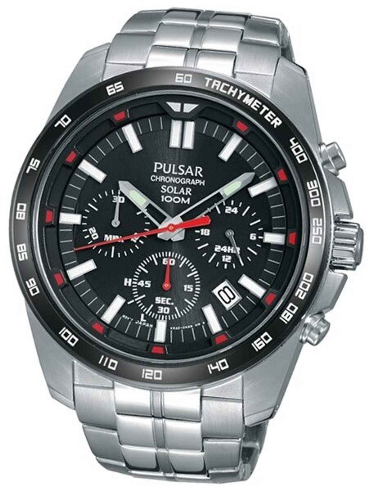 Pulsar Solar Quartz Chronograph Watch with 45mm stainless steel case 