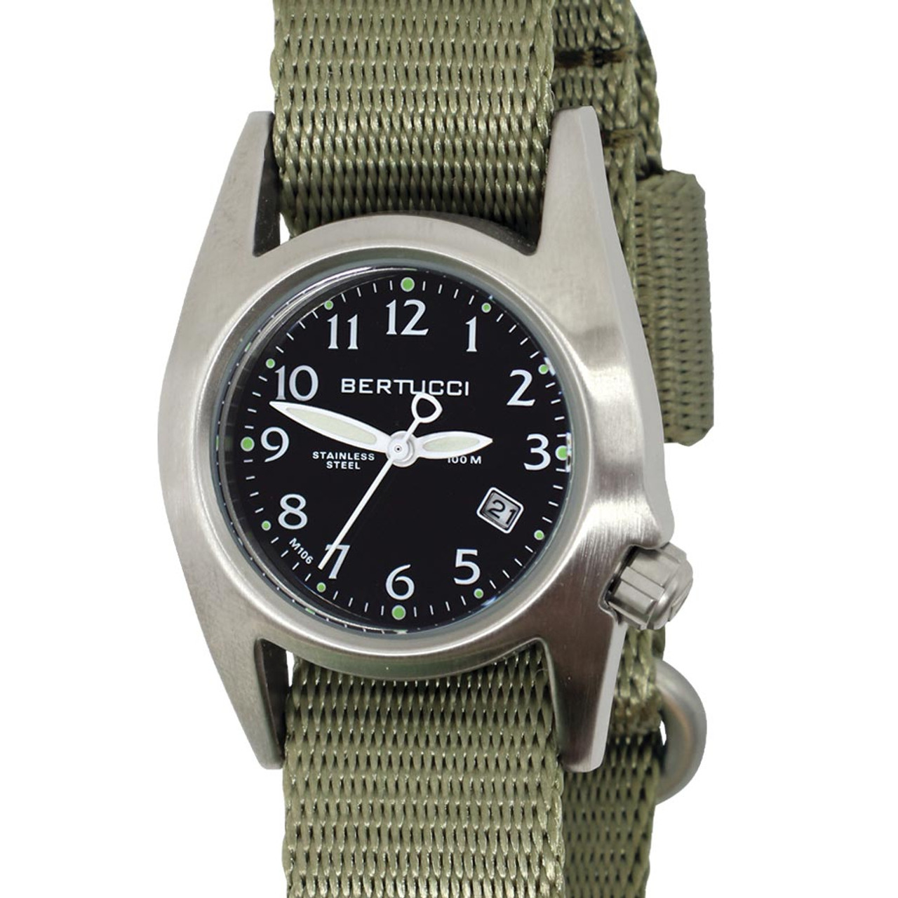 Bertucci Womens M-1S Stainless Steel Field Watch with a Grey Nylon