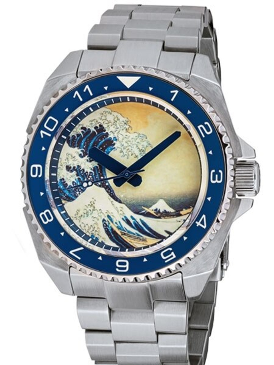 Islander Automatic Dive Watch with AR double-dome sapphire crystal, solid  link bracelet, Luminous ceramic bezel insert, and fully luminous wave dial.  #ISL-62