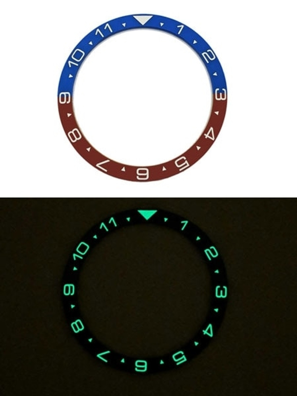 Blue and Red Pepsi Luminous Ceramic Dual-Time Bezel Insert for Seiko SKX007,  SKX009, SKX011 watches #C15