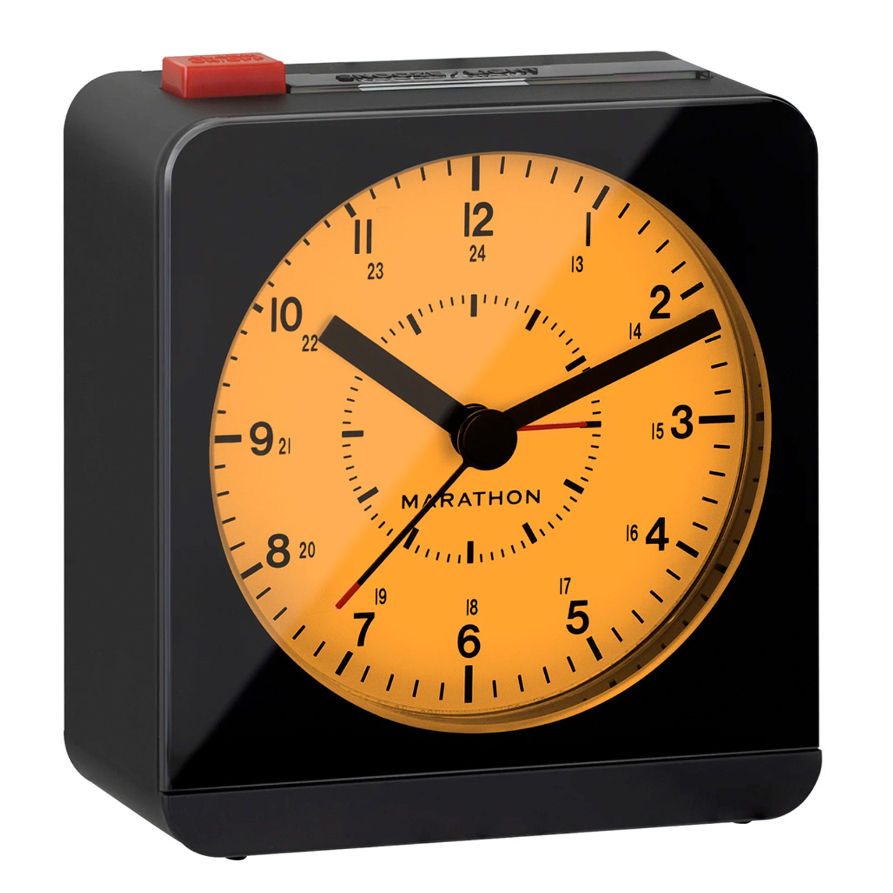 Marathon Alarm Clock with Black Case and White Dial, Silent