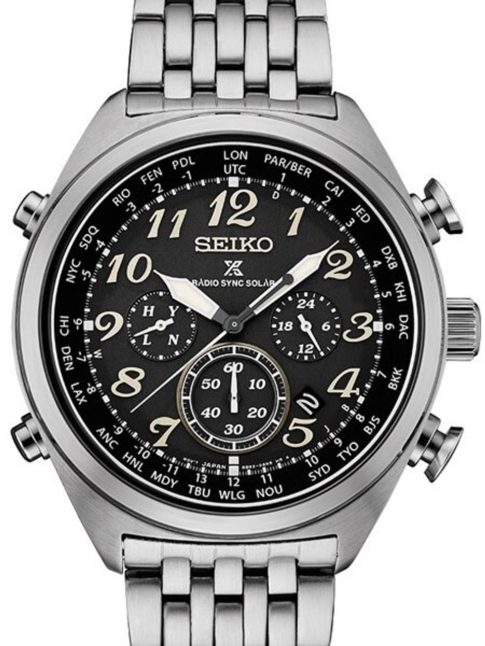 seiko prospex radio sync solar world time chronograph