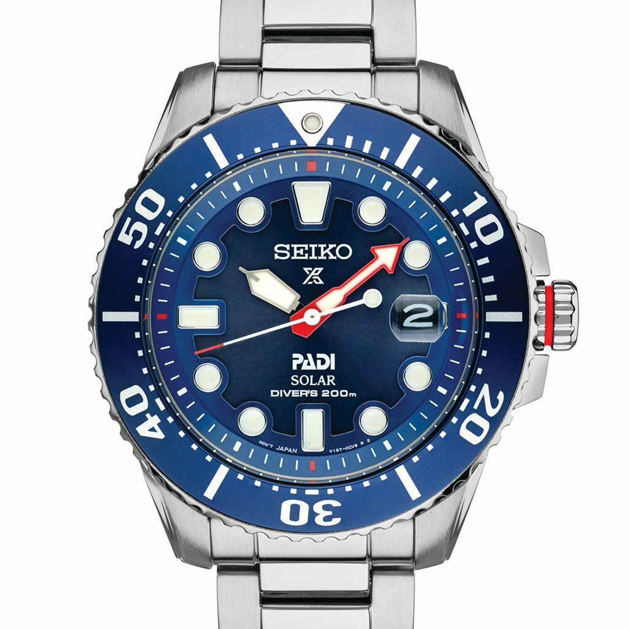 Lilla cabriolet drivende Seiko Special Edition PADI Prospex Solar Dive Watch with Blue Dial and  Stainless Steel Bracelet #SNE549
