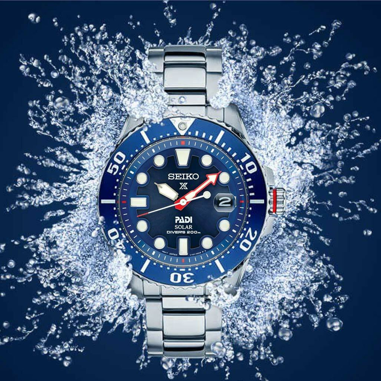 Seiko Special Edition PADI Prospex Solar Dive Watch with Blue Dial and  Stainless Steel Bracelet #SNE549