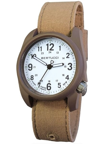Bertucci DX3 Canvas field watch, Sahara Canvas Strap, White Dial