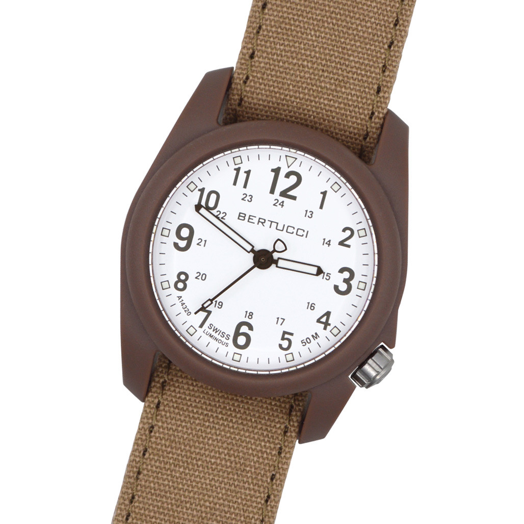 Bertucci DX3 Canvas field watch, Sahara Canvas Strap, White Dial