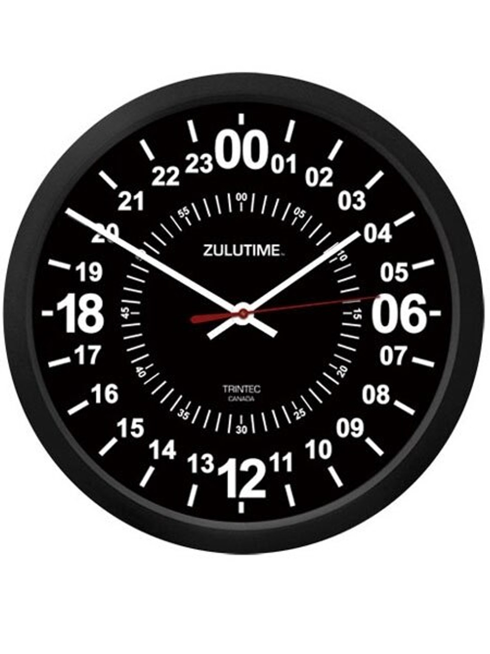 Trintec Ten Inch Black Aviation 24Hour ZULU Time Quartz Wall Clock 