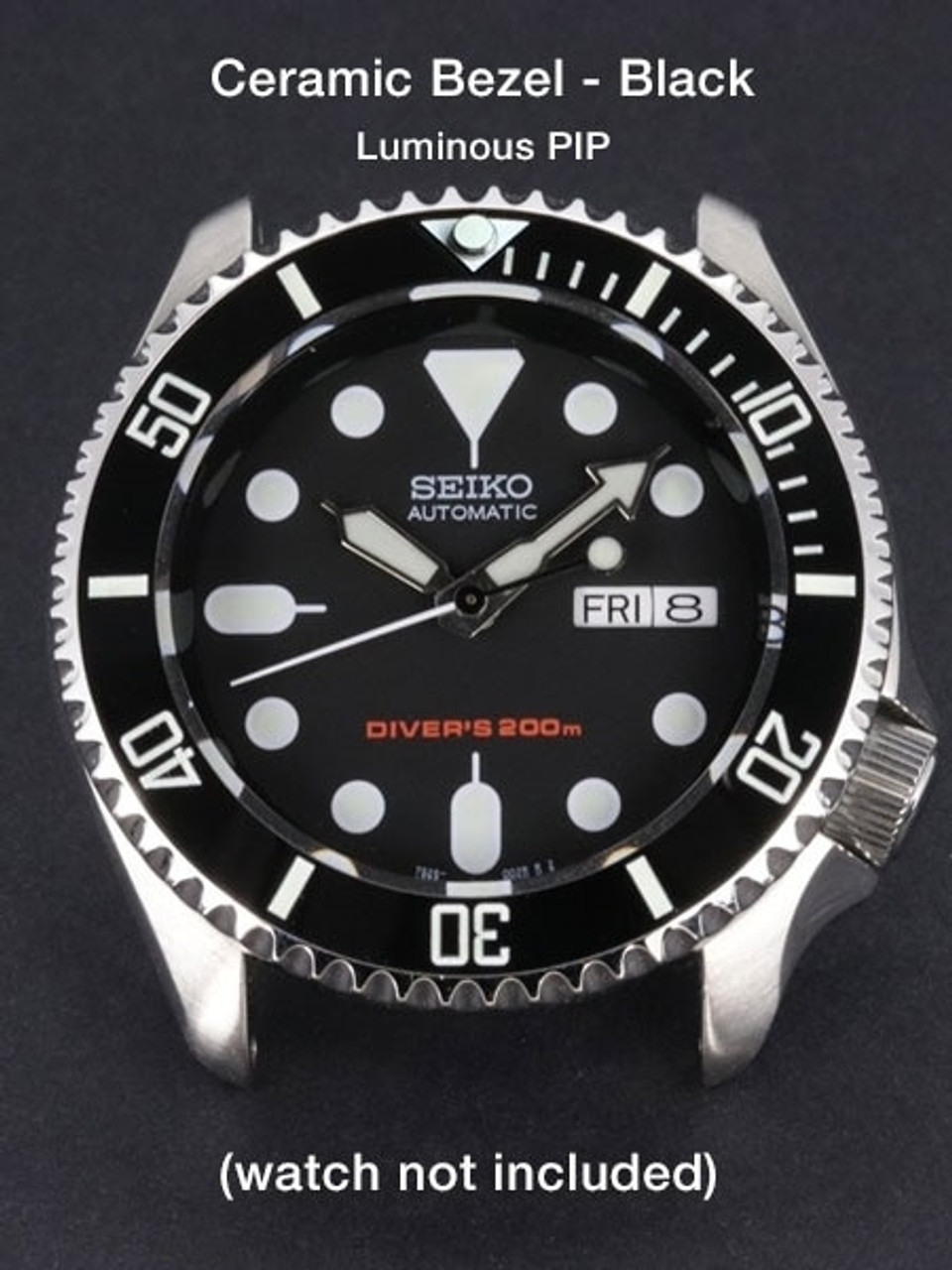 Black Ceramic Bezel Insert Luminous PIP for Seiko SKX007, SKX009, SKX011 watches #C01-01
