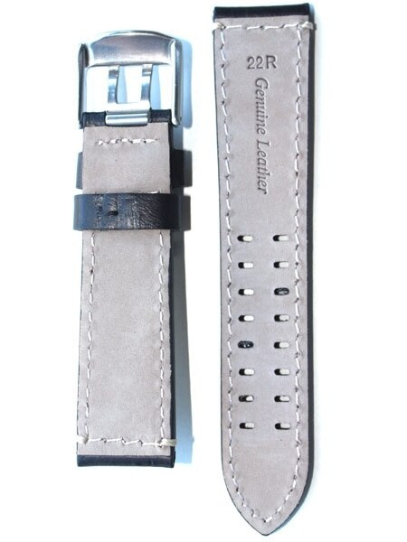Toscana Black Italian Leather Strap with Contrasting Stitching