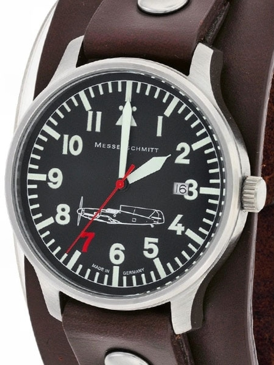 Messerschmitt Aviator Watch with Cuff-Style Leather Strap, SuperLuminova  #109-42R7