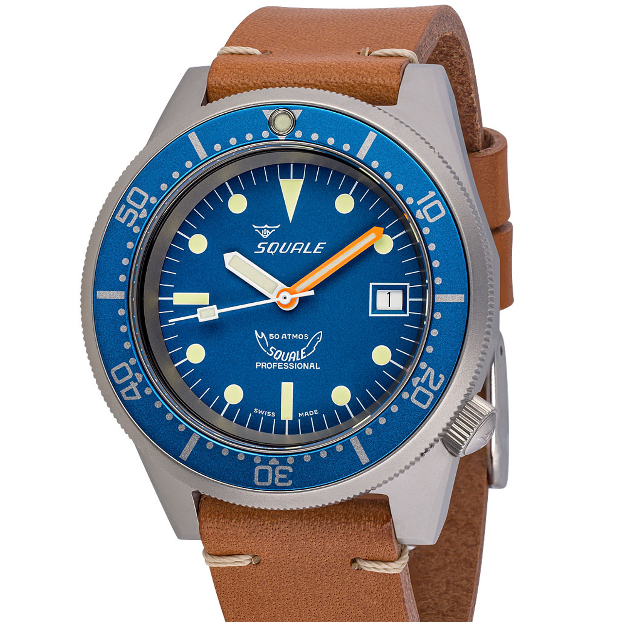 Squale 1521 Blasted Swiss Made Automatic Dive Watch with Matte Blue Dial  #1521-026M-BLR