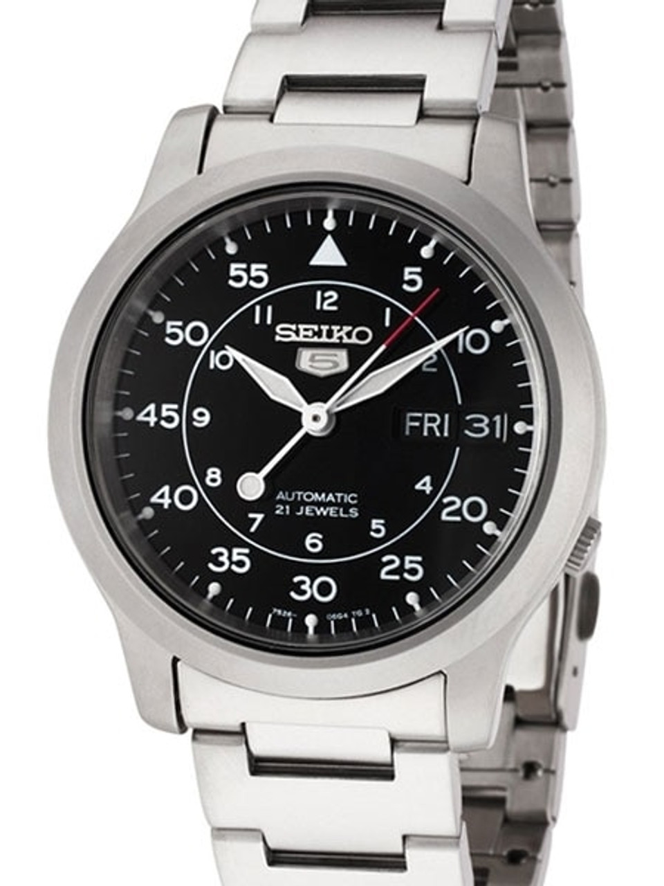 Seiko 5 Military Black Dial Automatic Watch with Stainless Steel Bracelet  #SNK809K1