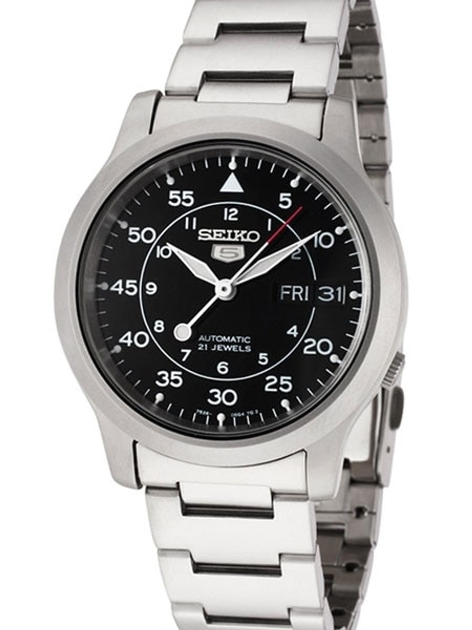 Seiko 5 Military Black Dial Automatic Watch with Bracelet #SNK809K1