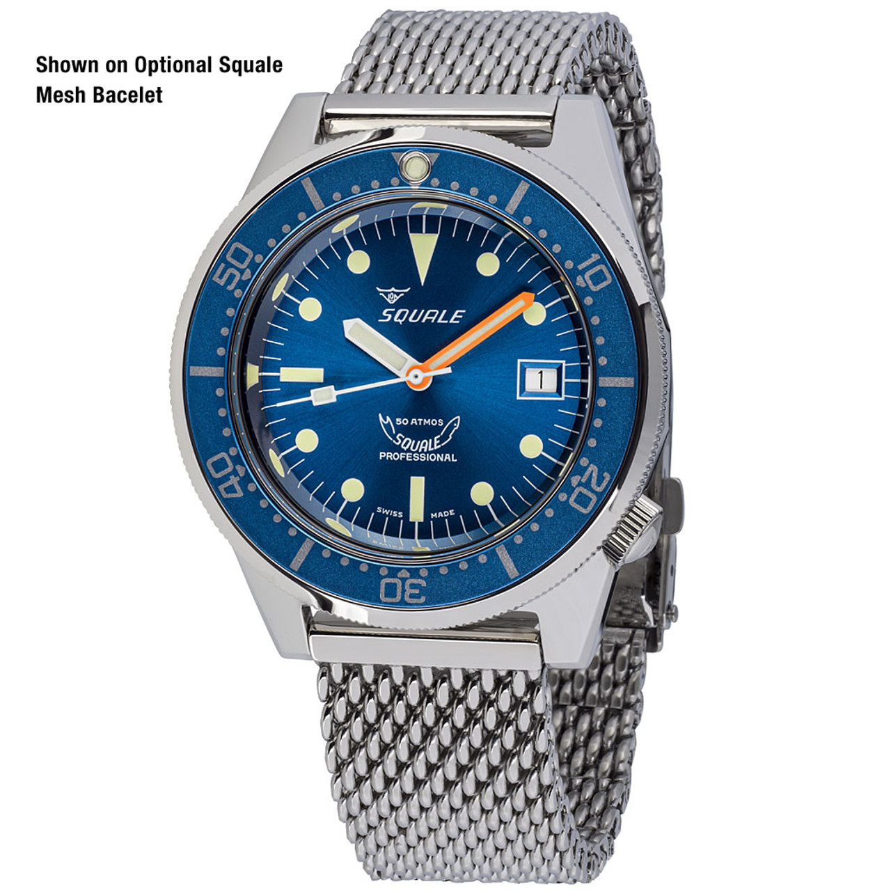 Squale 1521 Polished Swiss Made Automatic Dive Watch with Sunburst Blue  Dial #1521-026-BLR