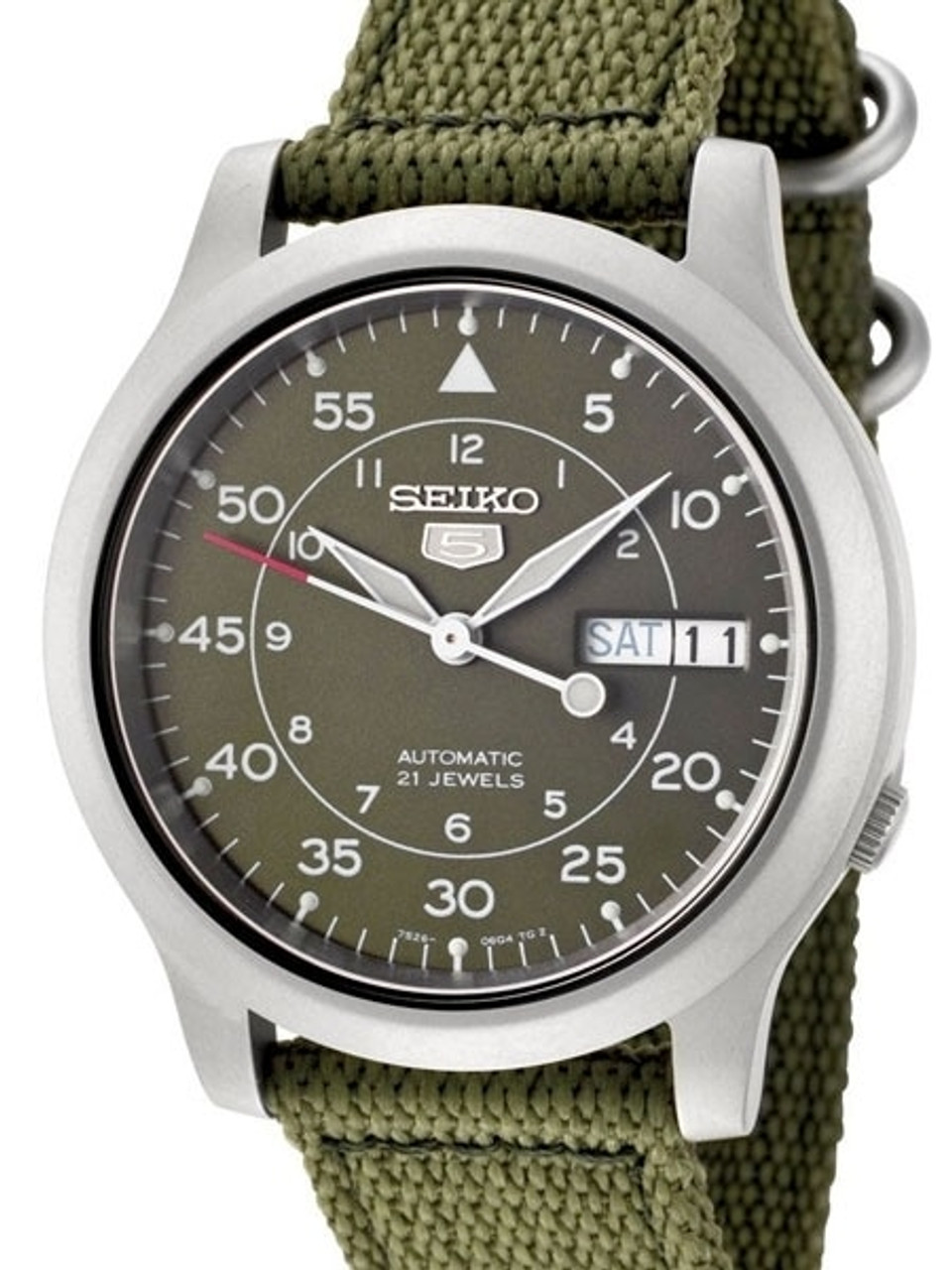 Seiko 5 Military Green Dial Automatic Watch with Green Canvas Strap  #SNK805K2