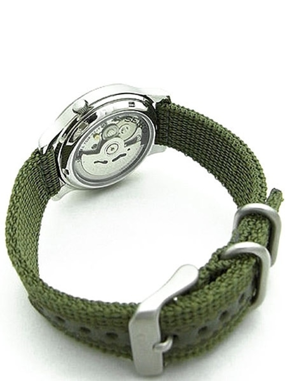 Seiko 5 Military Green Dial Automatic Watch with Green Canvas Strap  #SNK805K2