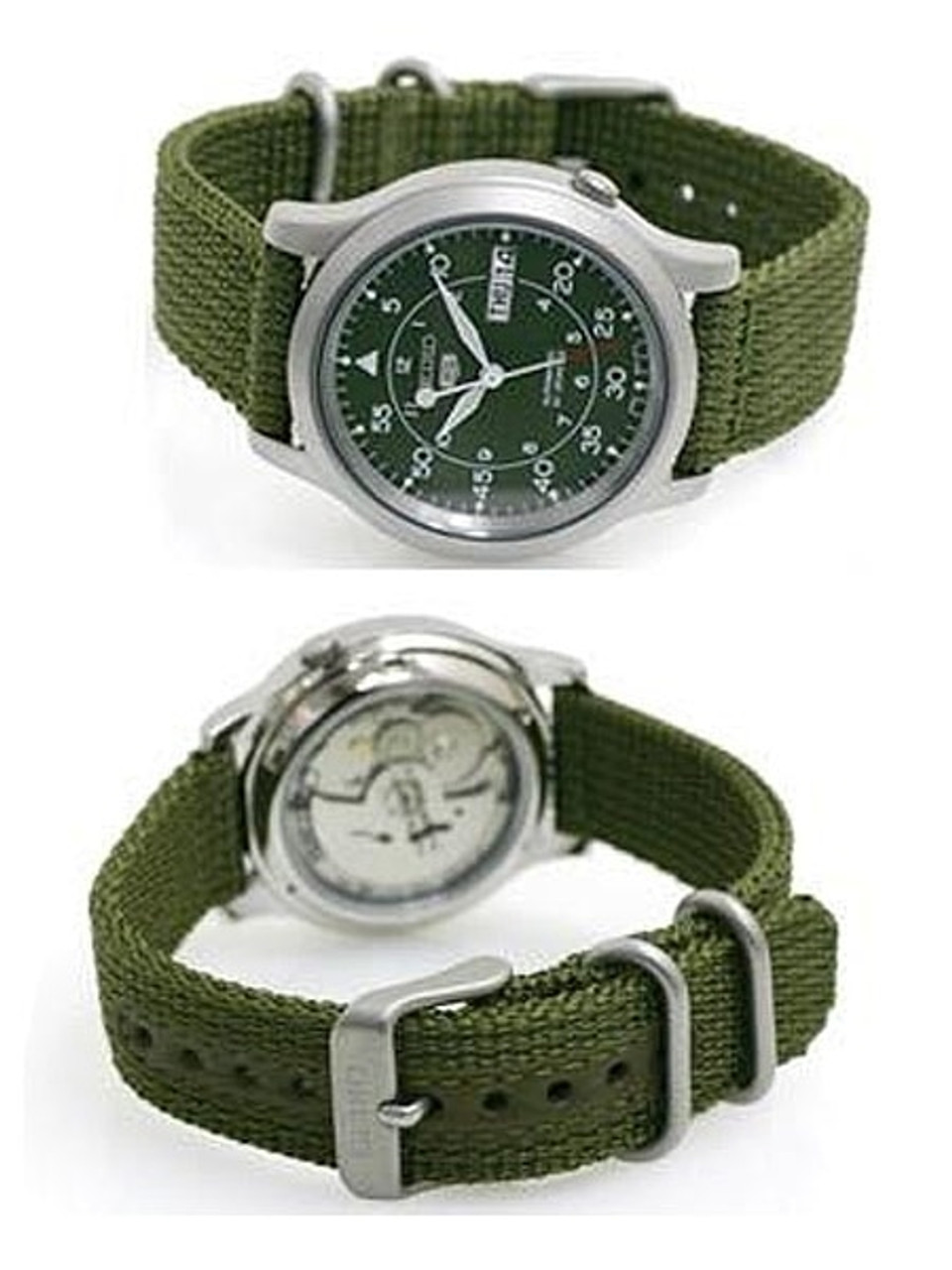 Seiko 5 snk805k2 automatic 21 sales jewels green military nylon strap