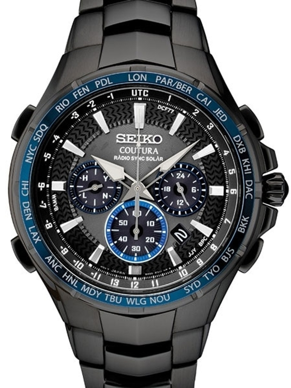 Seiko Radio Synced, Solar Powered ,World Time Chronograph Watch with  Sapphire Crystal #SSG009