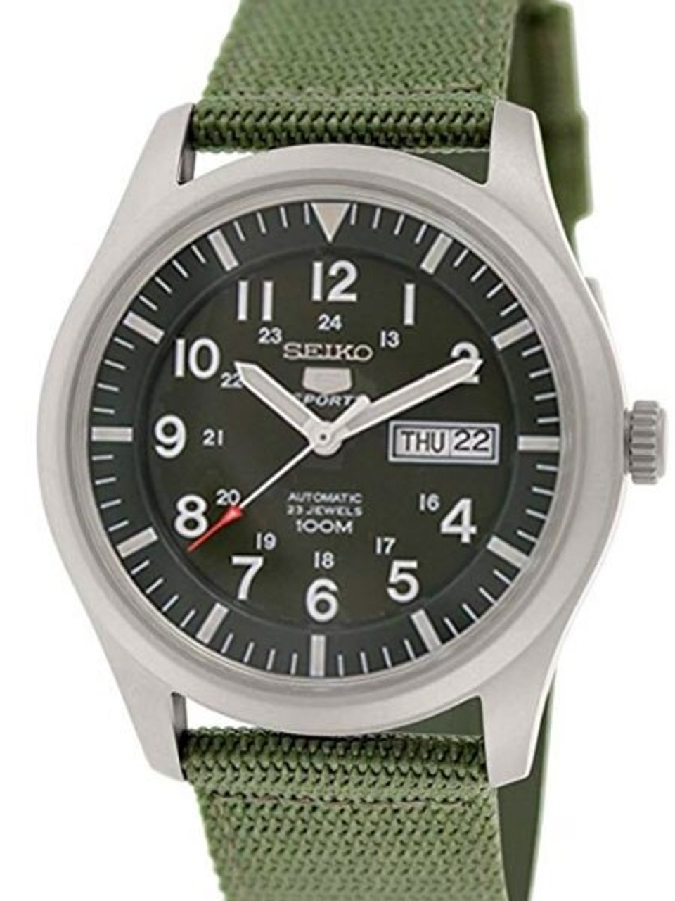 Seiko Military Dark Green Dial Automatic Watch with 42mm Case, Green Canvas  Strap #SNZG09K1