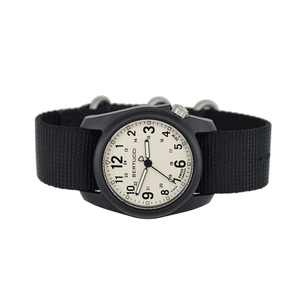 Bertucci DX3 Field Resin Watch, Black Nylon Strap, White Dial - 11039