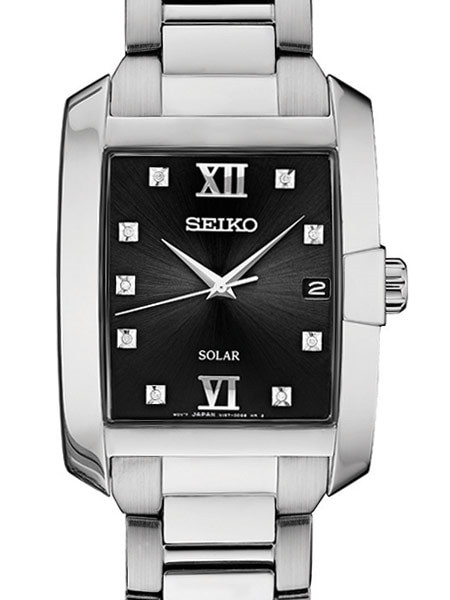 Seiko Solar Powered Watch with rectangular Case, Stainless Steel