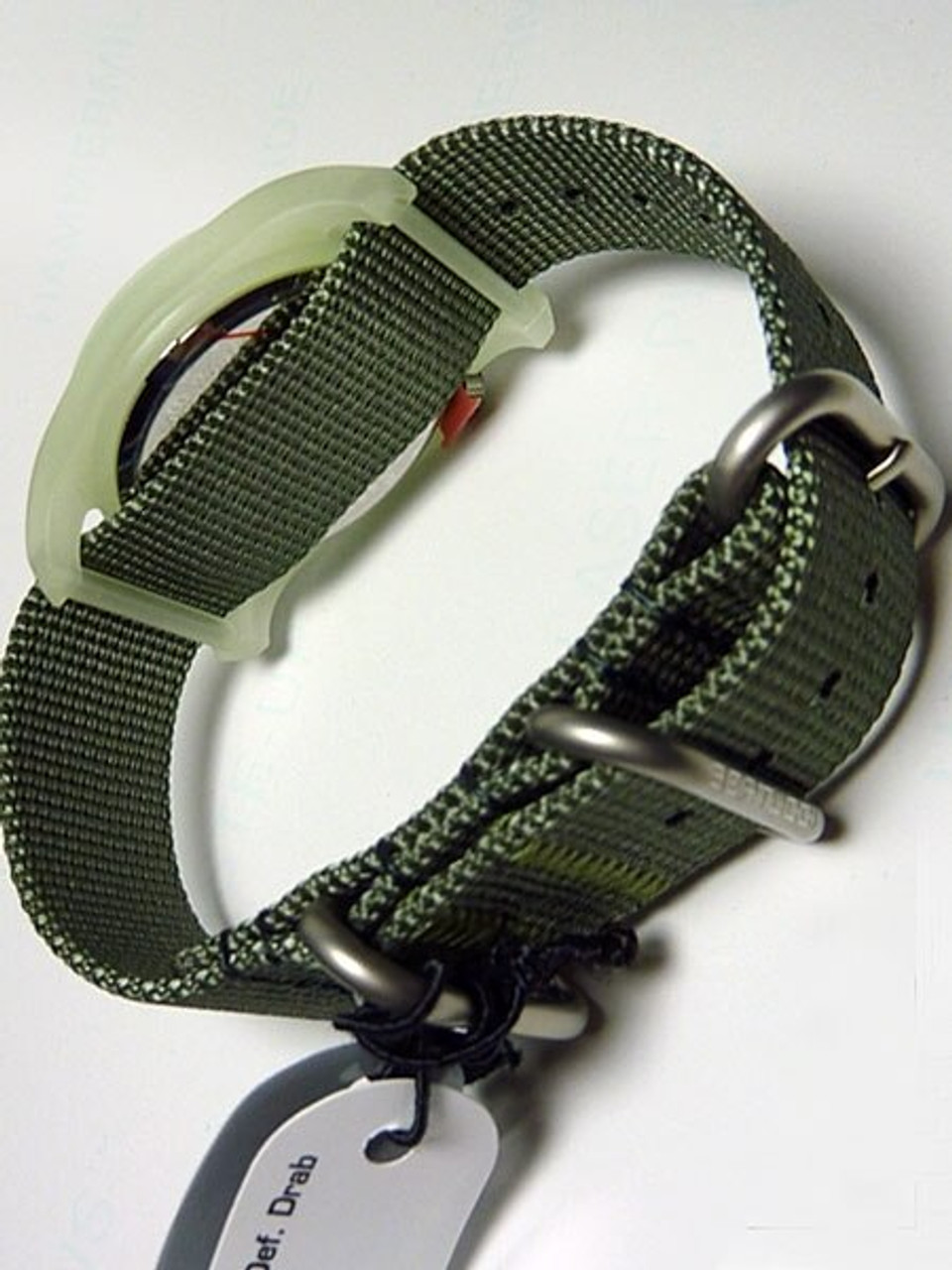 Bertucci DX3 Luminous Resin Watch, Olive Green Nylon Strap, White