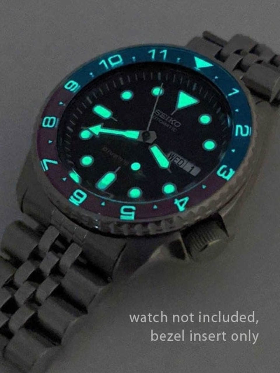 Dual-Time Blue-Red Luminous Sapphire Bezel Insert for Seiko SKX007, SKX009,  SKX011 watches #C28