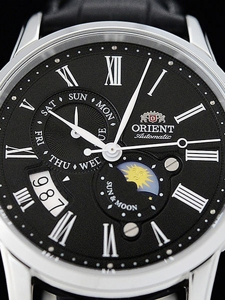 ORIENT SUN AND MOON バージョン3 自動巻き腕時計 ブラック Orient Automatic Version 3 Sun and Moon Watch with Sapphire