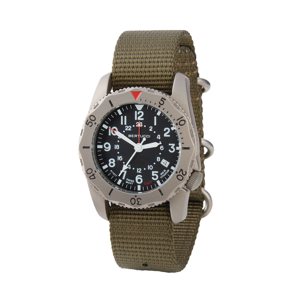 Bertucci A-2TR Field Pro GMT Black Dial with Olive Nylon Strap #12118