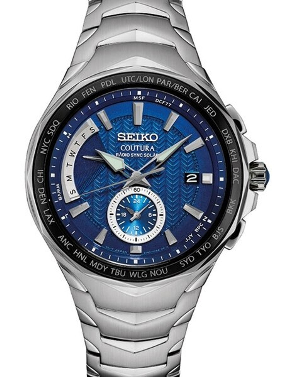 Seiko Coutura Radio Sync, Solar Powered, Dual Time, World Time Watch #SSG019