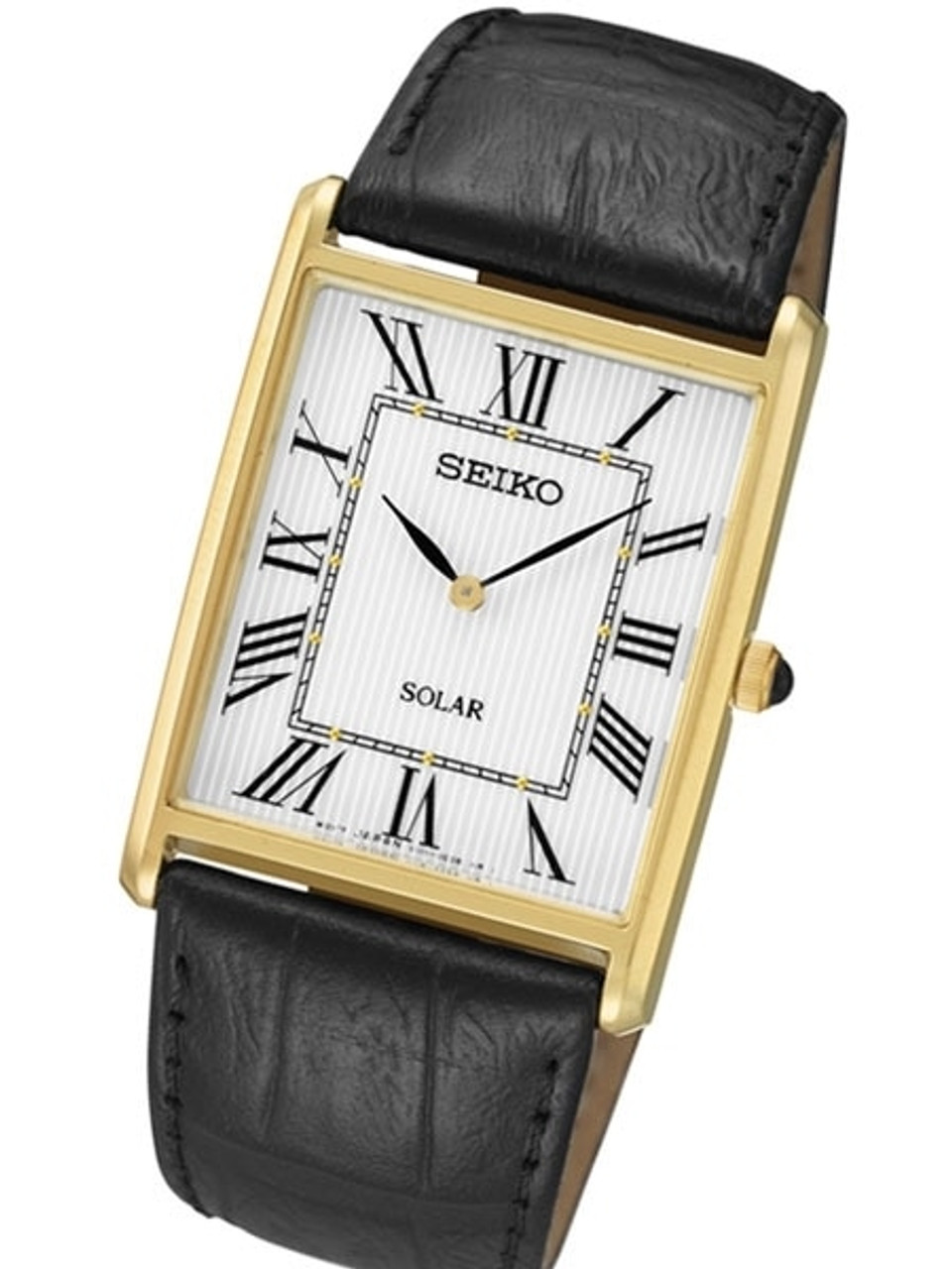 Seiko SUP880 Solar Powered Dress Watch with a goldtone case that is ...