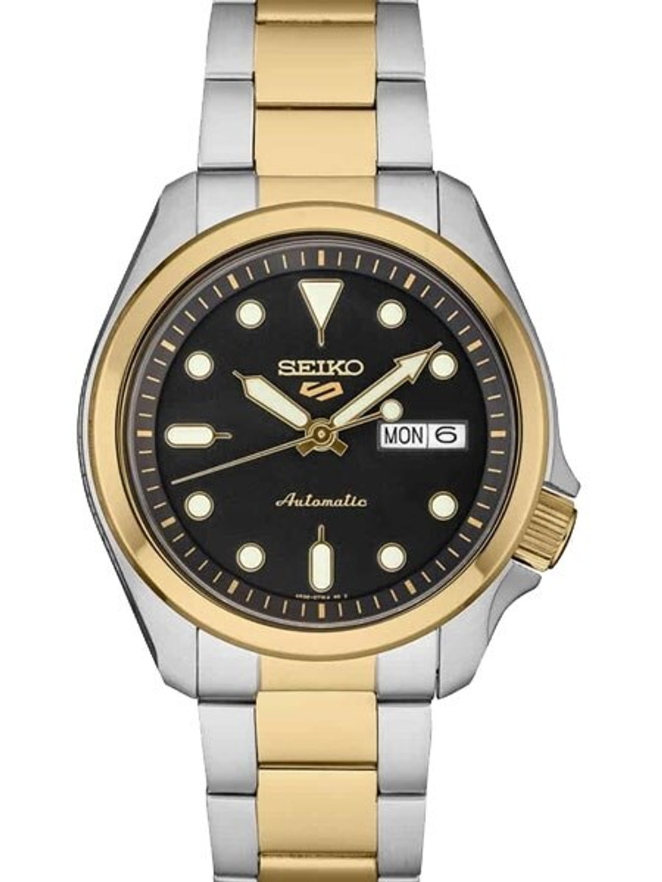 Seiko 5 Sports Two-Tone Automatic 24-Jewel Watch with Black Dial #SRPE60