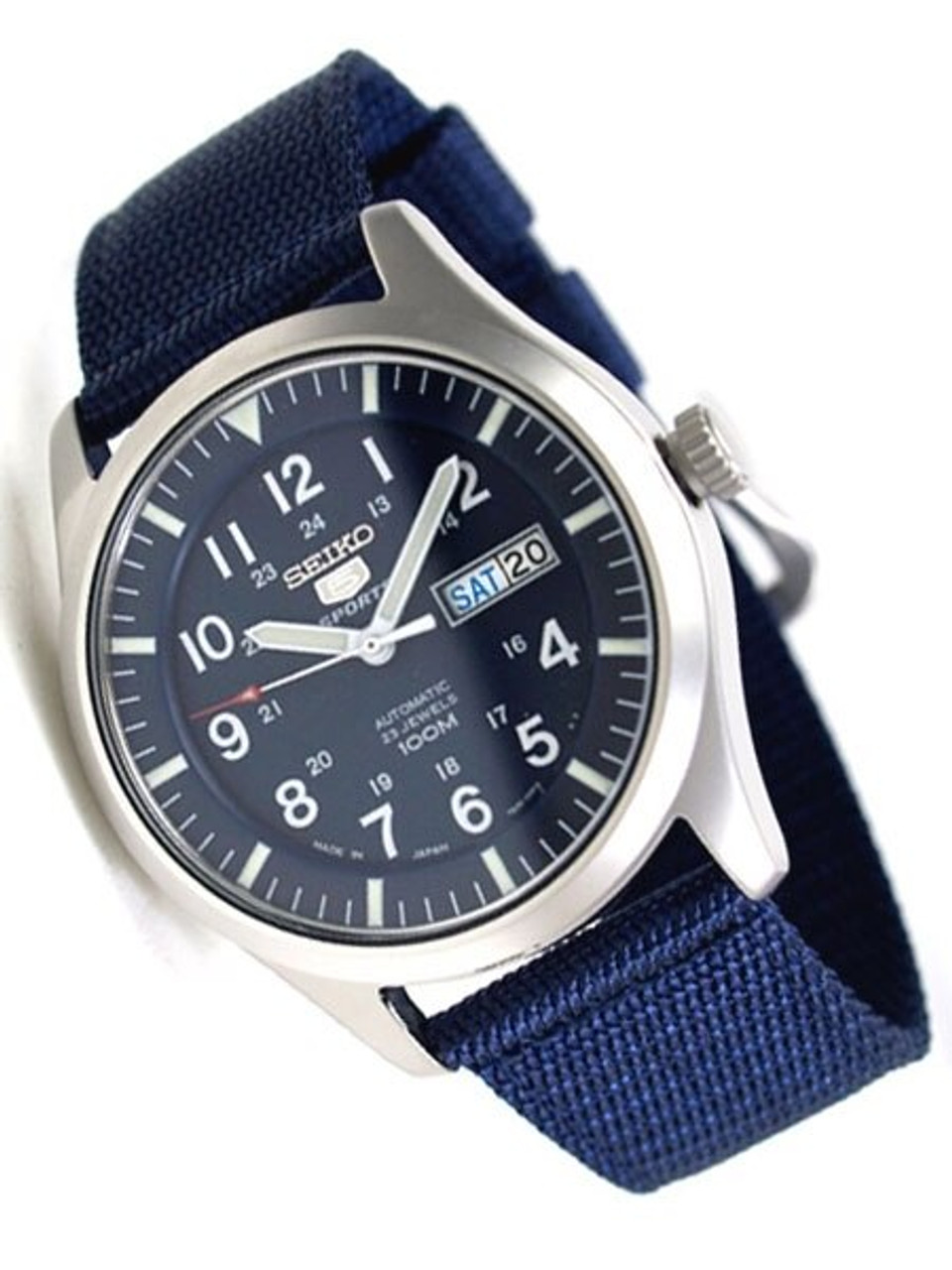 Seiko Military Blue Dial Automatic Watch with 42mm Case, Blue Canvas Strap  #SNZG11K1