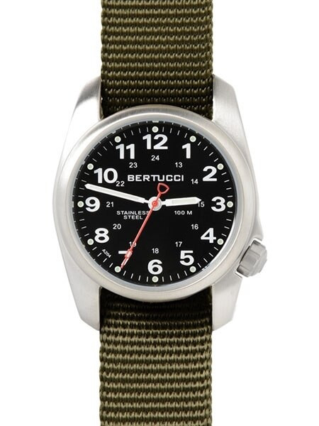 Bertucci A-1S Black Dial Stainless Steel Watch with Olive Nylon 