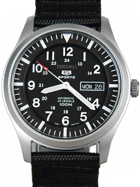 Seiko Military Black Dial Automatic Watch with 42mm Case, Black Canvas  Strap #SNZG15K1