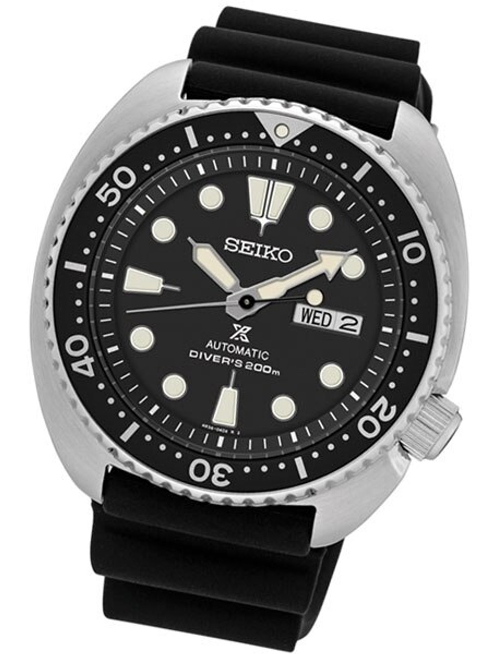 Seiko Turtle Prospex Automatic Dive Watch with Black Dial and Silicone ...