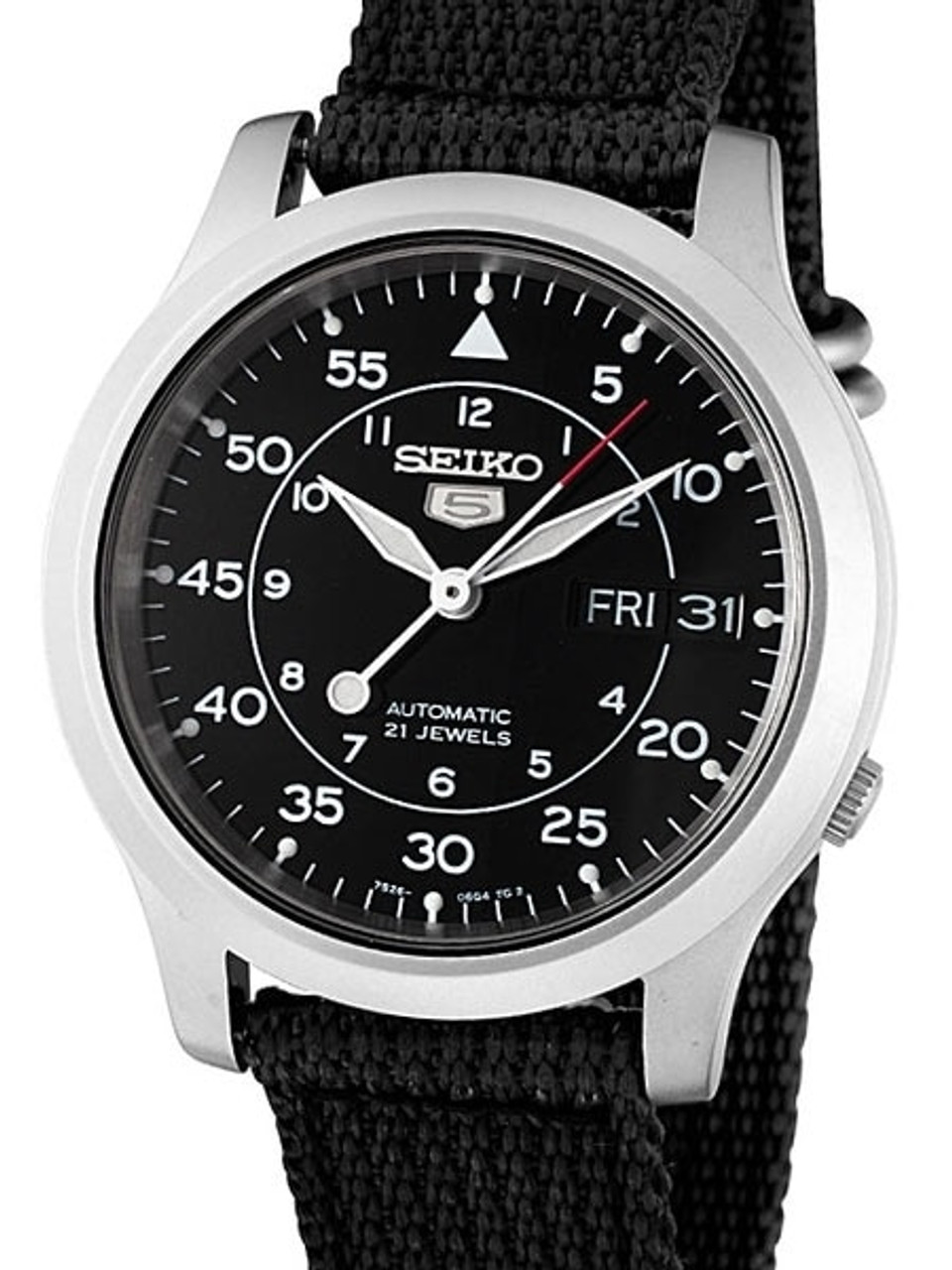 Seiko 5 Military Black Dial Automatic Watch with Back Canvas Strap