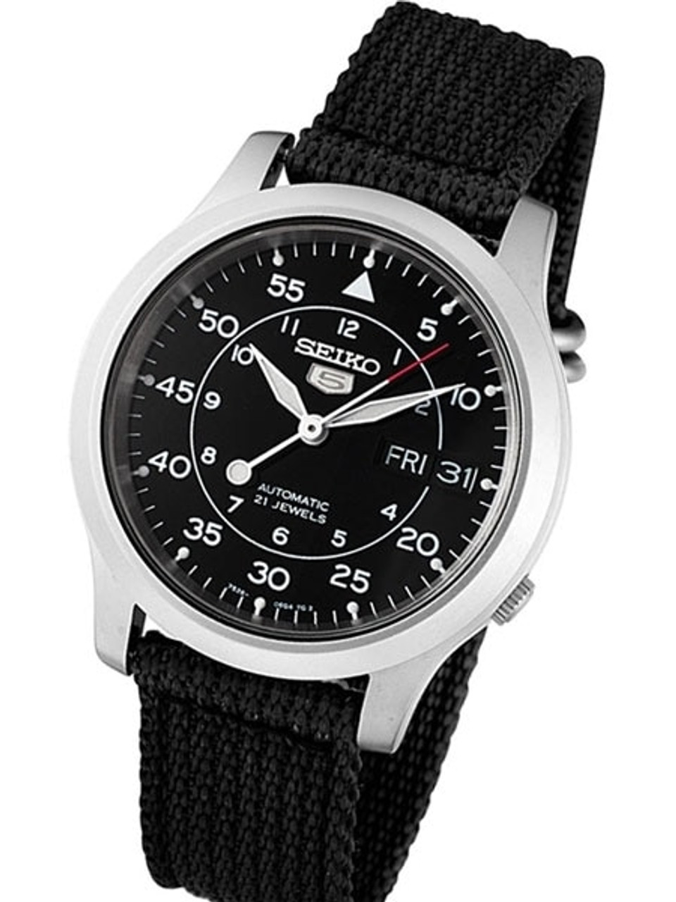 billet Omgivelser korrekt Seiko 5 Military Black Dial Automatic Watch with Back Canvas Strap #SNK809K2