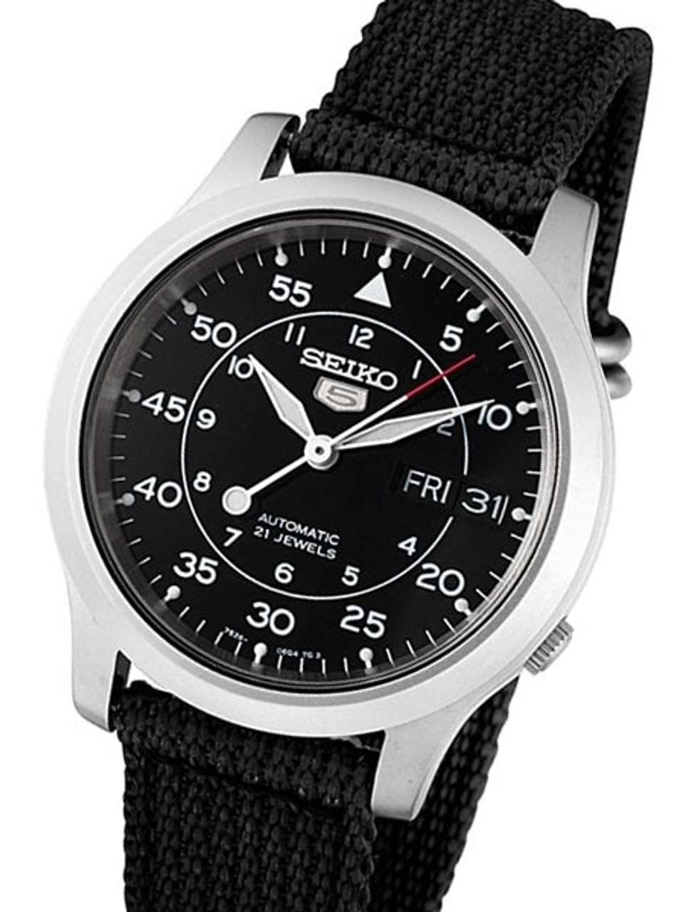 5 Military Black Dial Watch with Back Canvas Strap