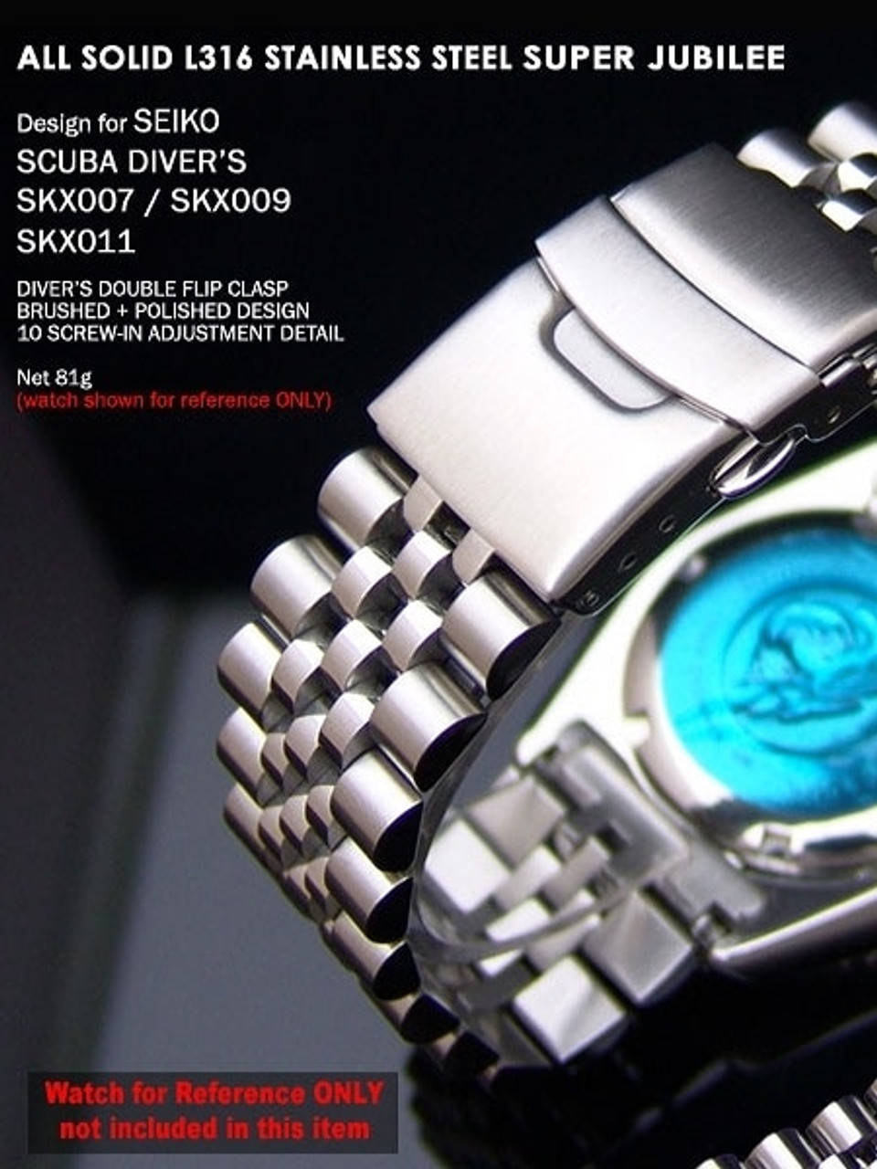 Strapcode Stainless Steel Super Jubilee Bracelet for Seiko SKX007, SKX009,  SKX011 #SS221803B020 (22mm)