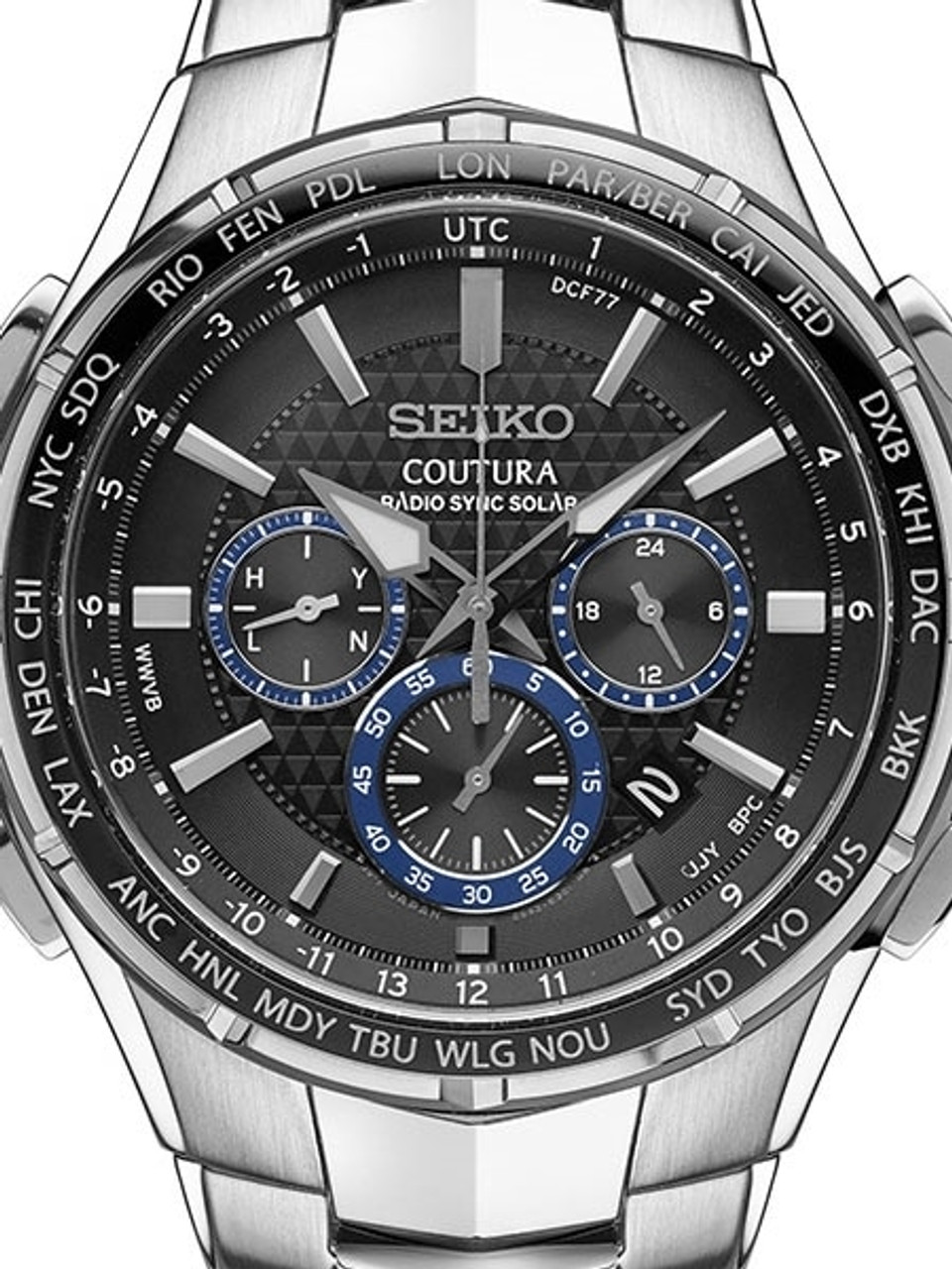 Seiko Radio Synced, Solar Powered ,World Time Chronograph Watch with  Sapphire Crystal #SSG009