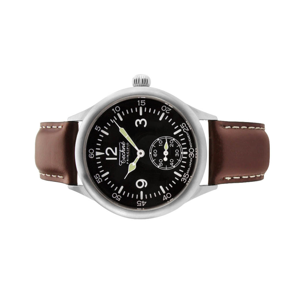 Techne Merlin Quartz Aviator Watch with Brown Leather Strap #246.052