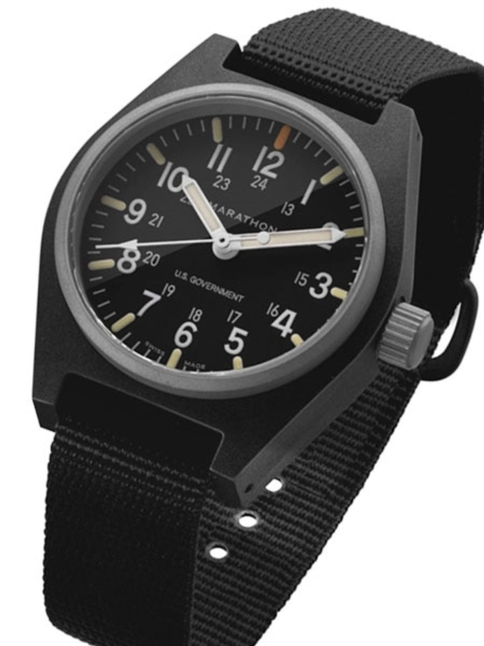 Marathon Swiss Made Quartz Military General Purpose Watch with MaraGlo  Green Illumination #WW194009-BK