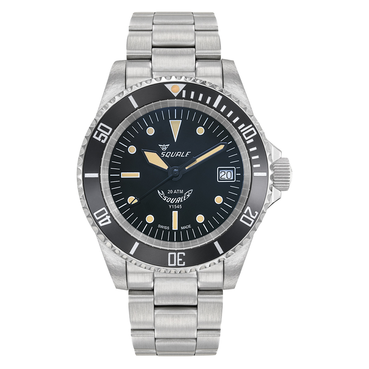 Squale 200 meter Swiss Automatic Dive watch with Ceramic Bezel, Domed AR  Sapphire Crystal #1545-ORIG