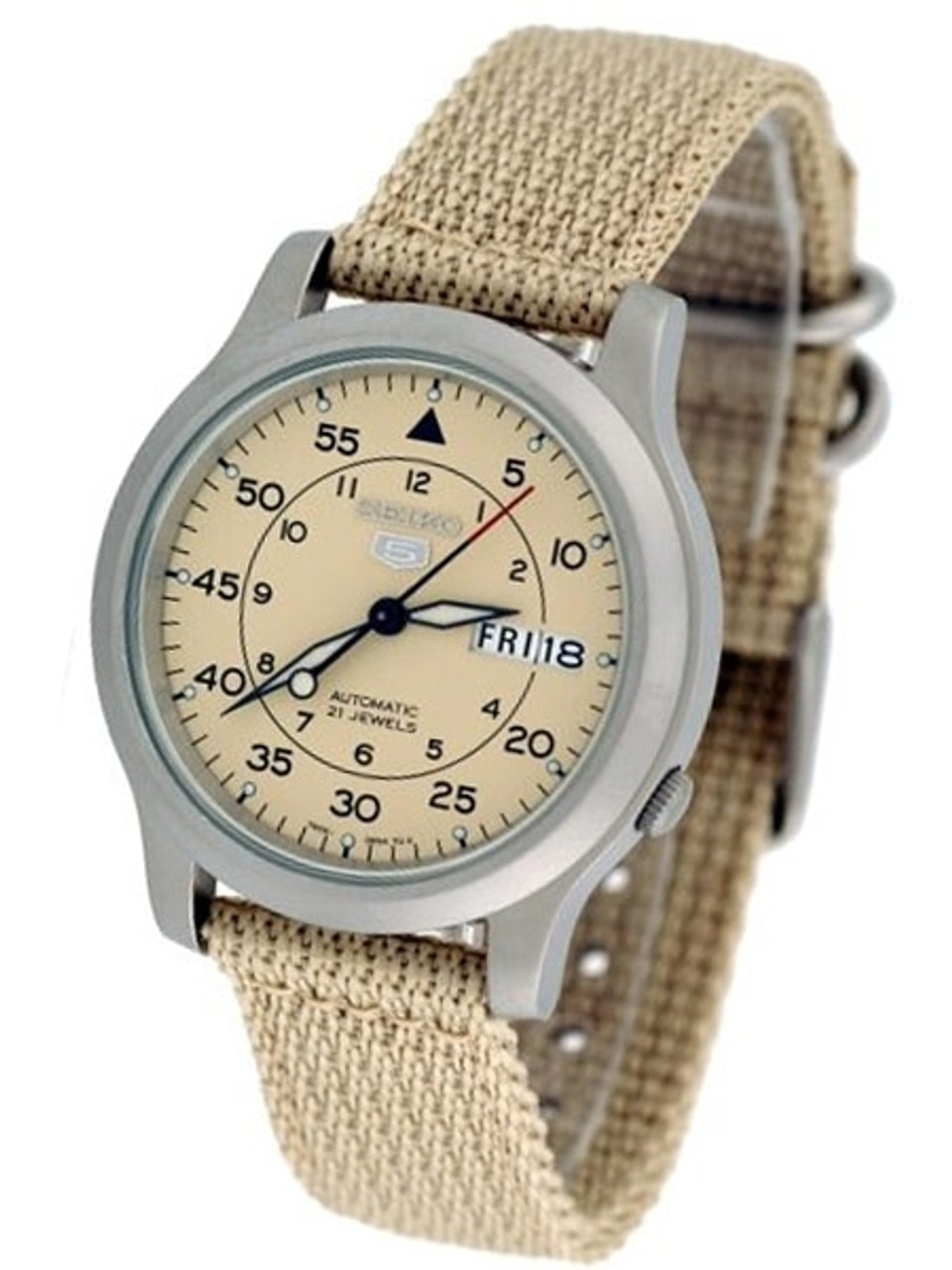 Military Tan Automatic Watch with Canvas Strap #SNK803K2