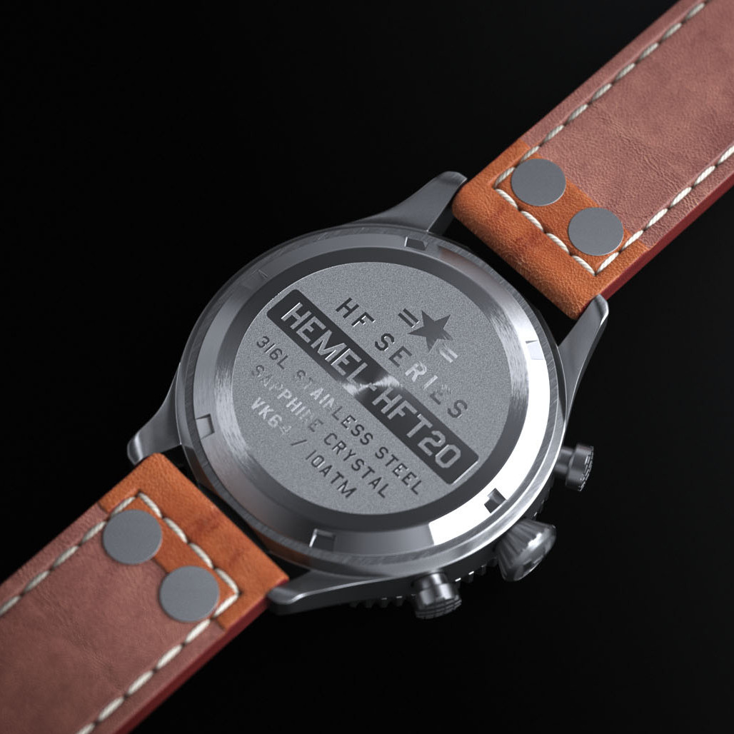 HEMEL Panda Date Quartz Chronograph with GMT Bezel Watch #HF13
