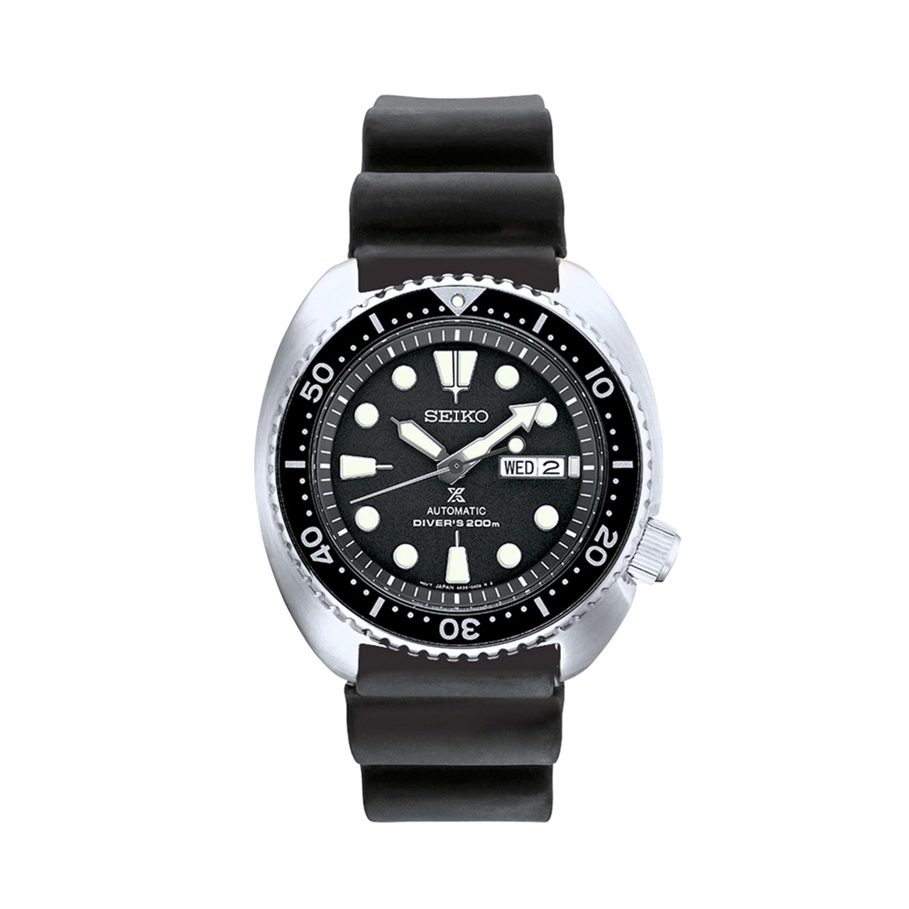 Seiko Turtle Prospex Automatic Dive Watch with Black Dial and Black  Silicone Dive Strap #SRPE93