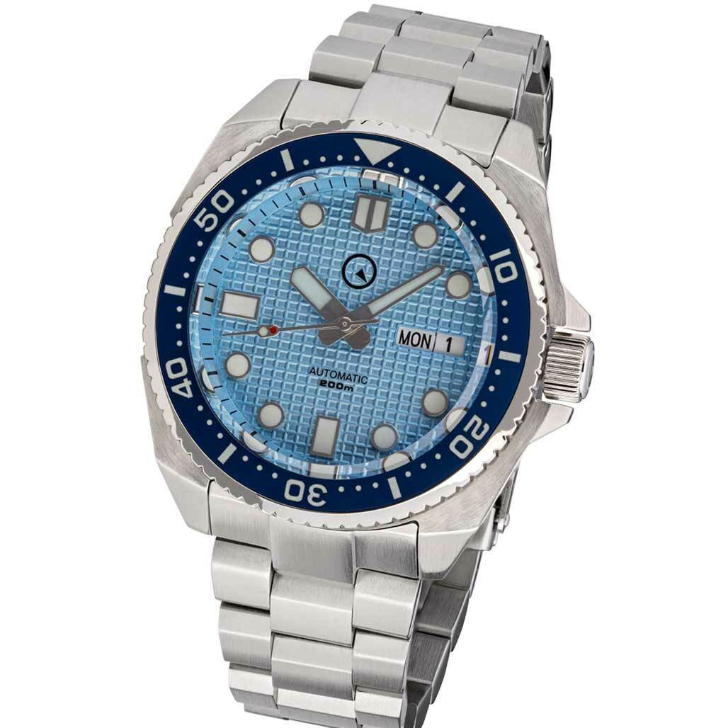 Islander Ice Blue Waffle Dial Automatic Dive Watch with AR DD